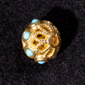 Perle du Népal, filigrane 9×9 mm métal, or + pierre, turquoise 1x
