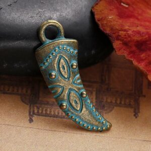 Metal pendant charm horn 28x10mm patinated brass