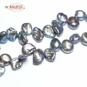 Perles d’eau douce Keshi bleu paon 9 x 12 mm, 1 fil