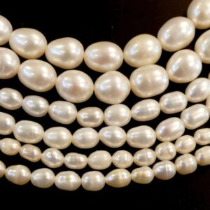 Perle d’acqua dolce ovale bianco crema selezione misura, 1 filo