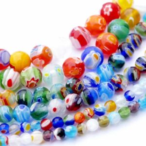 Sfera di perle di vetro Millefiori multicolore 4, 6 o 8 mm, 1 filo