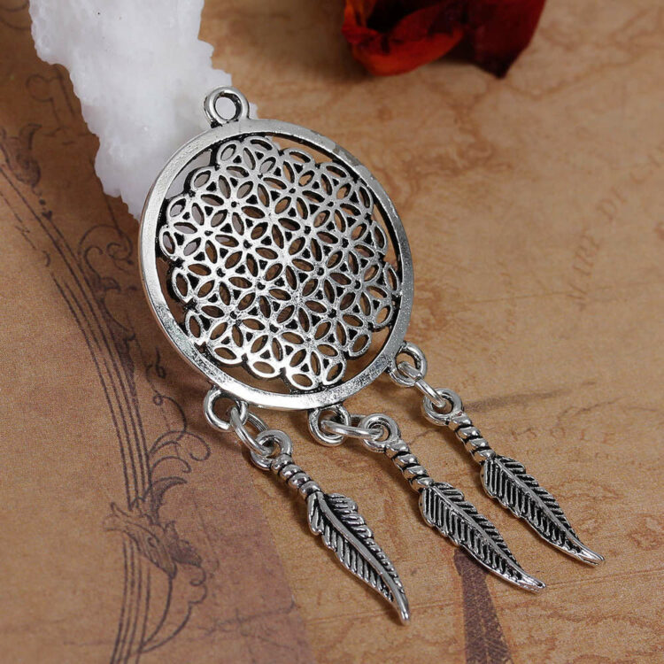 metal pendant-dream catcher-flower of life