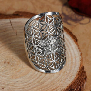 Adjustable ring flower of life 35x22mm silver