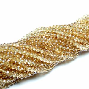 Crystal beads rondelle faceted light brown metallic 3 x 4 mm, 1 strand