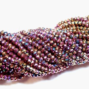 Crystal beads rondelle faceted purple-multicolored-metallic 3 x 4 mm, 1 strand
