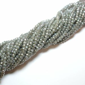 Crystal beads rondelle faceted gray-opaque-metallic 3 x 4 mm, 1 strand