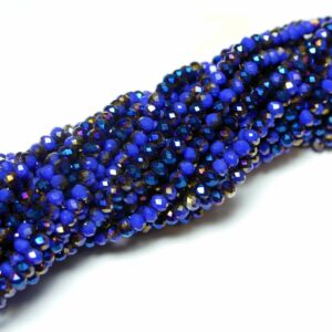 Crystal beads rondelle faceted blue-purple-metallic 3 x 4 mm, 1 strand