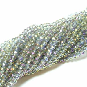 Crystal beads rondelle faceted gray-gold-AB 3 x 4 mm, 1 strand