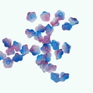 Glasperlen Blütenkelche 5 x 8 mm blau-pink, 20 Stück