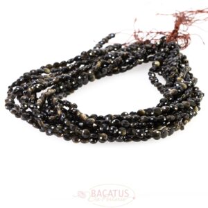 Gold obsidian coins faceted 6 mm 1 strand
