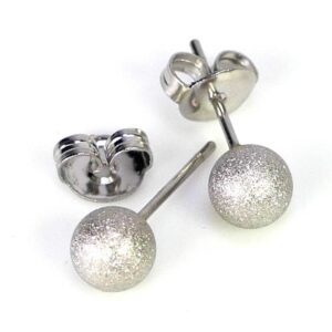 Ear studs ball diamond-coated stainless steel 6 mm 1 pair
