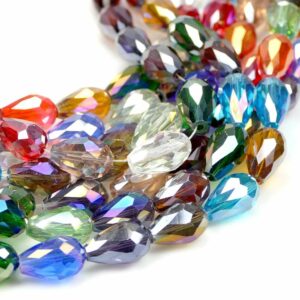 Perle di vetro goccia sfaccettate multicolori 15×10 mm, 1 filo