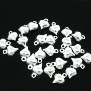 Metal pendants heart silver-plated 8×6 mm, 10 pieces