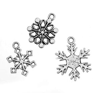 Pendentifs en métal charm flocons de neige mix, 50 pièces