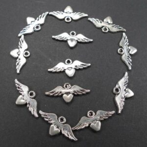 Metal pendant wing heart silver-plated 24 and 35 mm