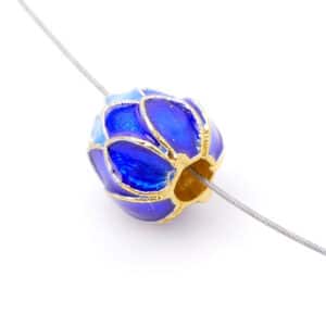 Perle métal fleur de lotus émail cloisonné 9 mm or bleu