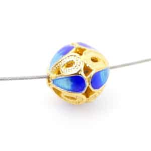 Metal bead flower enamel cloisonne 8 mm gold blue