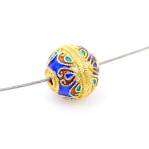 Metal bead enamel cloisonné 8 mm gold blue