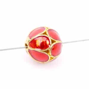 Perle métal fleur émail cloisonné 10 mm or rouge