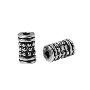 Metal bead roller / cylinder, dotted 7×4 mm metal, silver 10x
