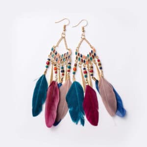 Boucles d’oreilles Boho Style plumes colorées 13 x 3 cm 1 paire