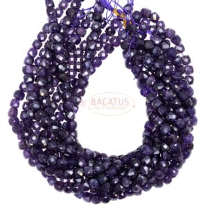 Amethyst cube faceted purple size selection, 1 strand