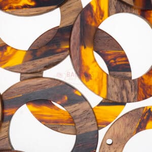 Wood & resin pendant ring orange 39 x 2.5 mm 1 piece