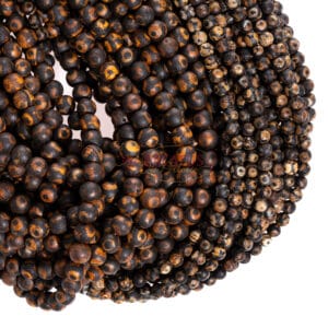 Tibetan agate plain round matt dark brown 3-eye pattern approx. 6-8mm, 1 strand
