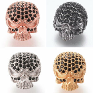 Perle en métal tête de mort micro pave zircone couleur sélection 13.5×11 mm