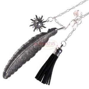 Chain metal pendant feather tassel silver 46cm