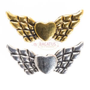 Metal bead wings with heart color choices 22 and 40 mm