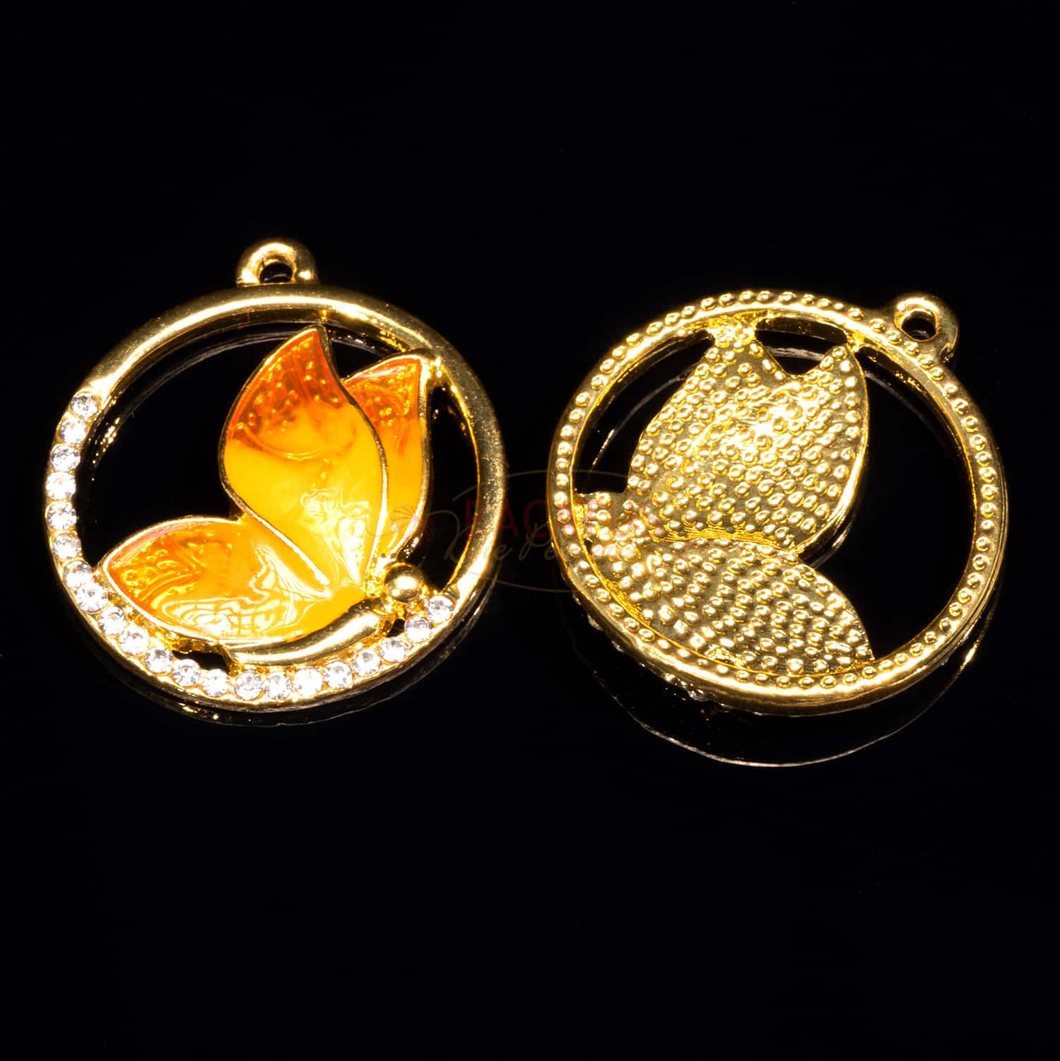 Metallanhänger Schmetterling gold, rund 34 x 25 mm Emaille & Glas 3 Varianten 1 Stück