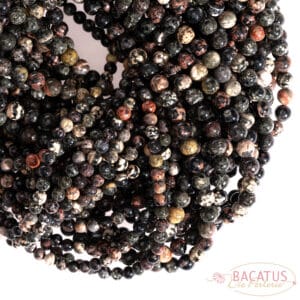 Jasper beads glossy black multicolored approx. plain round , 1 strand