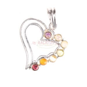 Metal pendant chakra heart 7 stones silver plated 32×30 mm