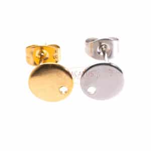 Orecchini a bottone in acciaio inox/piastra con foro filettato 8 mm in acciaio inox o oro 1x