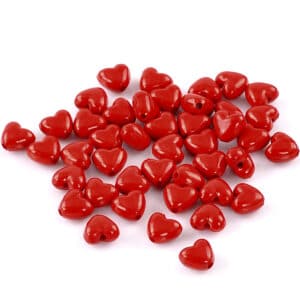 Cuore di perline in acrilico rosso 11×10 mm, 10 pz