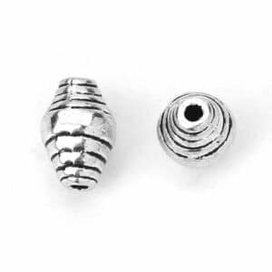 Perle en métal Toupie à rayures 10×6 mm, 7 pcs