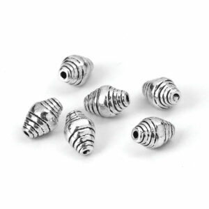 Metal bead Bicone with stripes 10×6 mm, 7 pcs