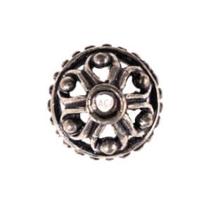 Capuchon perlé motif fleur à pois argenté 11×6 mm, 2 pcs