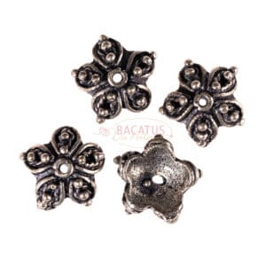 Capuchon perlé motif pois fleurs plaqué argent 12 mm, 3 pièces