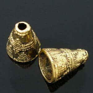 Bead cap metal cone gold 11×9 mm, 2 pieces