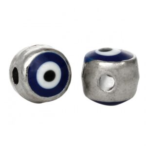Metallperle Evils Eye/ silber + blau/ Emaille 6 mm/ 1 Stück