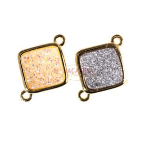 Metal connector square gold quartz druse color selection 16×12 mm