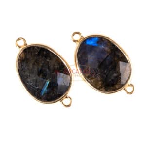 Metal connector oval gold labradorite 17×13 mm