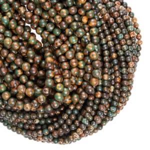 Tibetan agate plain round matt brown green 3-eye pattern approx. 6-8mm, 1 strand