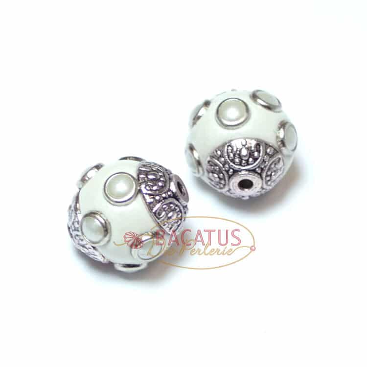 Indonesische Perle rund ca. 15 mm cremeweiß silber 1x