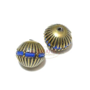 Indonesische Perle Diskus ca. 15×14 mm messing blau 1x