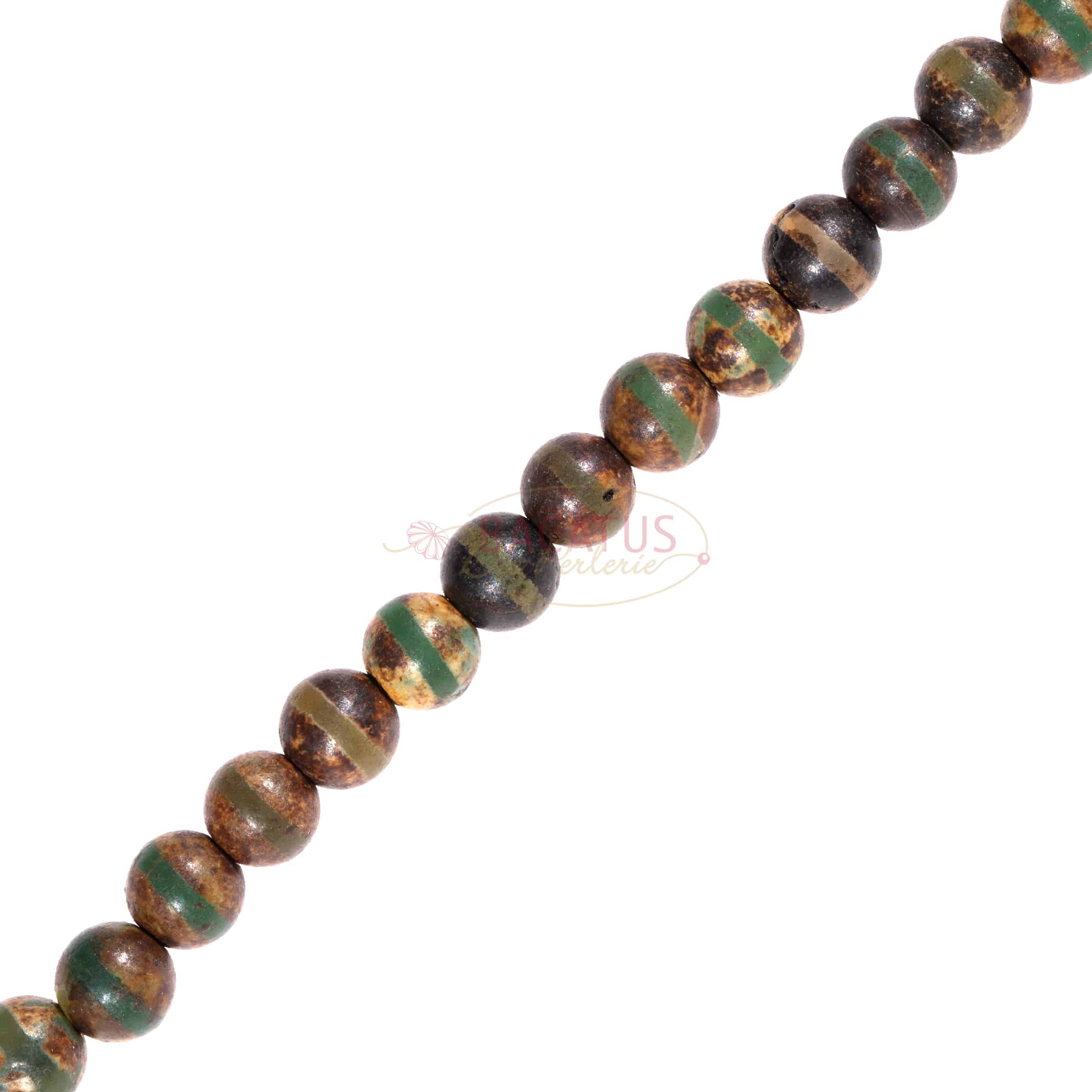 Tibetan agate plain round shiny brown with stripes 6mm, 1 strand