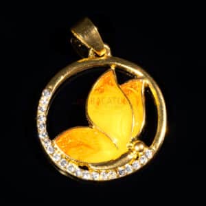 Metallanhänger Schmetterling gold, rund 34 x 25 mm Emaille & Glas 3 Varianten 1 Stück – Gelb