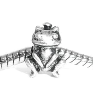Großlochperle Frosch mit Krone Metall silber 12×8 mm